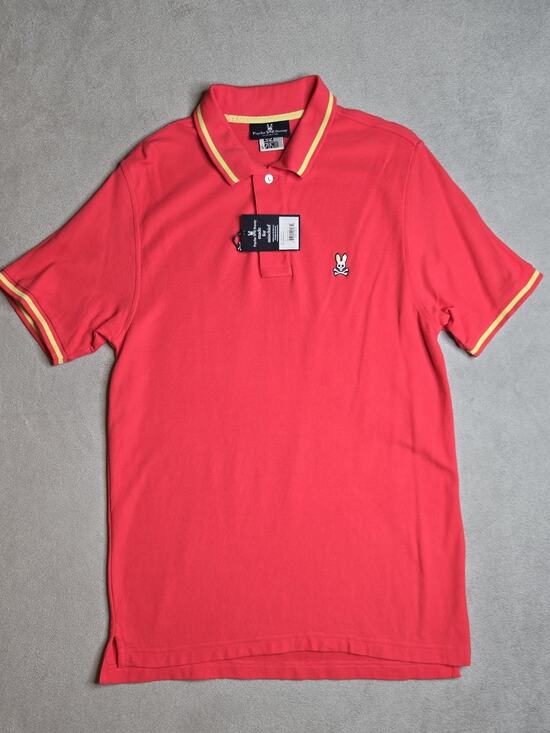 Psycho Bunny Other - Psycho Bunny Men’s Red Polo Shirt Short Sleeve Blue Stripe Collar Cotton Large